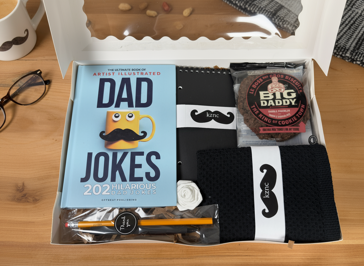 Dad Jokes - Gift Box top view with contents