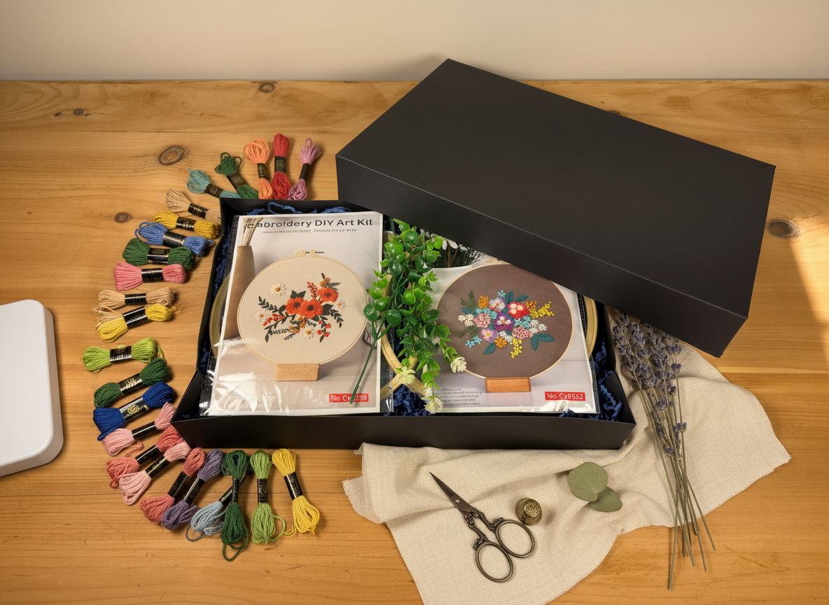 Embroidery Art Kit - 2 Pack box and contents top view