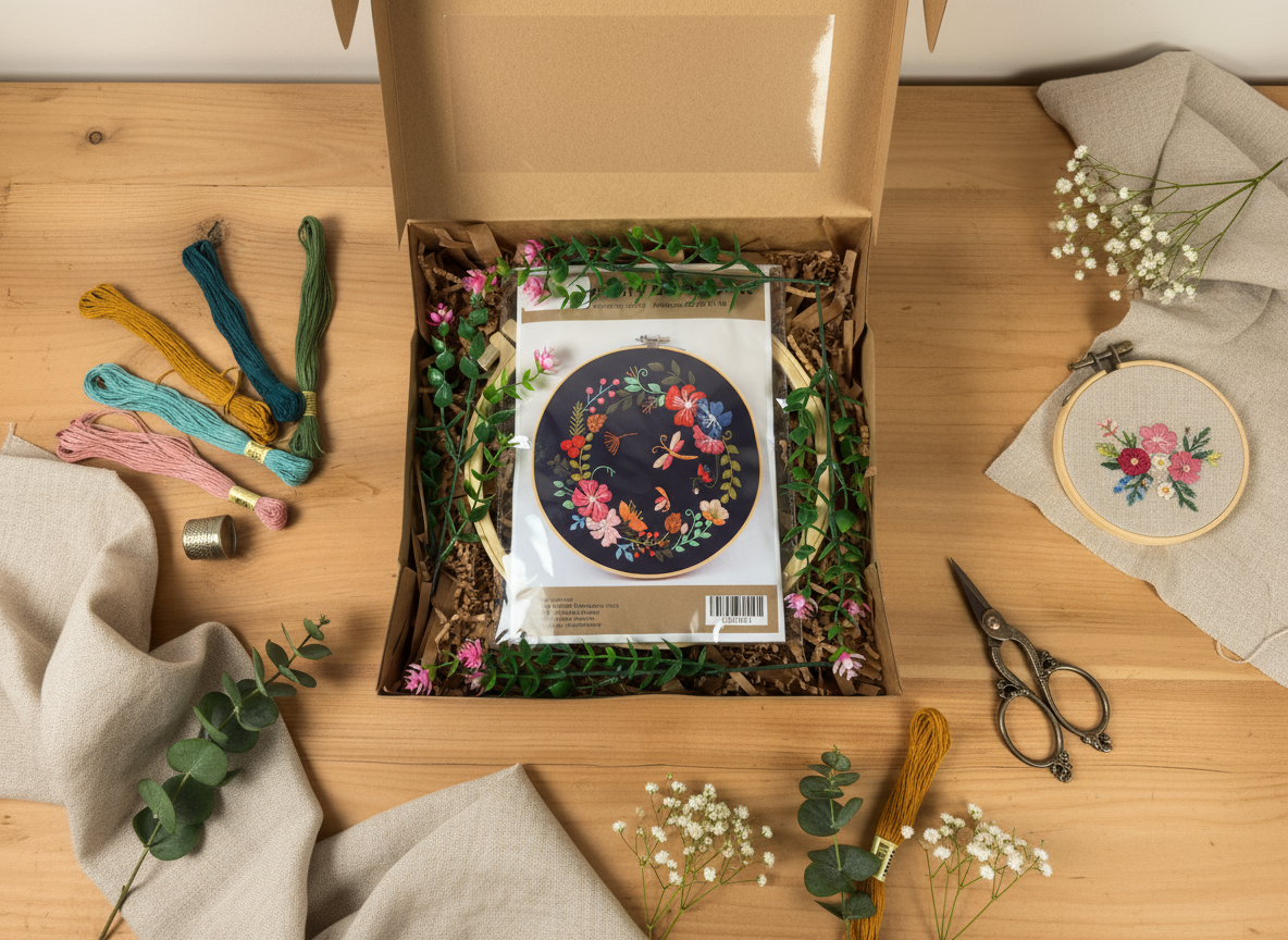 Embroidery Art Kit top view with contents