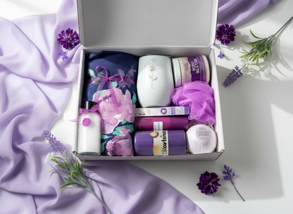 Purple Bloom Relaxation Box top view with contents