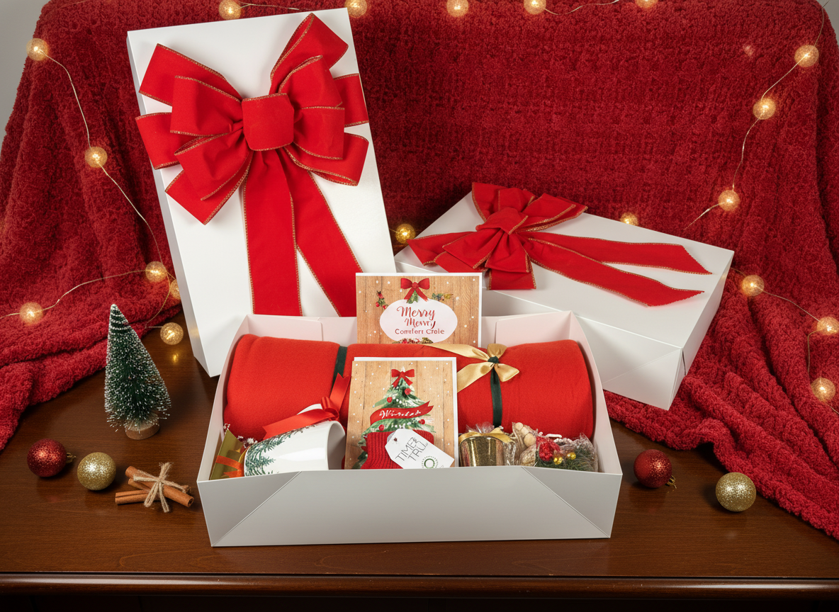 Red and Merry Comfort Crate in festive setting