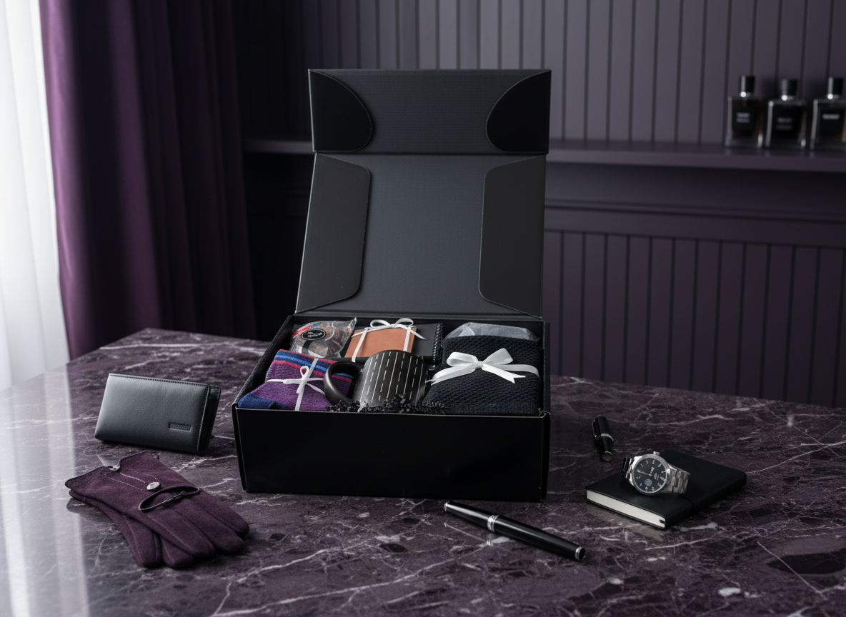 The Gentlemen's Box - Purple & Black in aesthetic setting